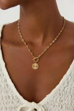 Chunky Gold Necklace for Women, Simple 14K Gold/Silver Plated Circle Pendant Choker Necklaces Trendy Dainty Heart Chain Toggle Clasp Necklace Jewelry Gift for Women - Image 2