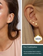 3 Pairs 14k Gold Stud Earrings for Women Hypoallergenic 925 Sterling Silver Post Dainty Silver Cartilage Tragus Earrings Stacks Set Trendy Small Diamond Heart Multiple Piercing Jewelry for Men - Image 2